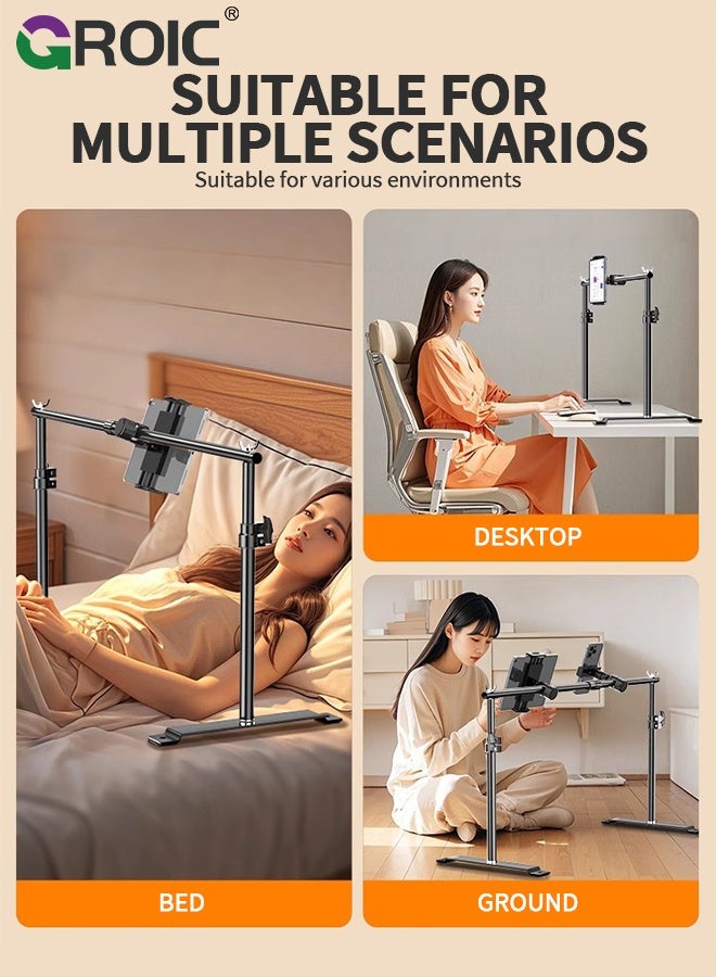 GROIC Bedside Tablet Stand, Adjustable Height Stretchable Overhead Bed Phone Stand, Compatible with iPad mini Air Pro, Kindle, Switch, Galaxy Tab, Cell Phones, Dual Position Over Bed Phone and Tablet Mount - Image 4